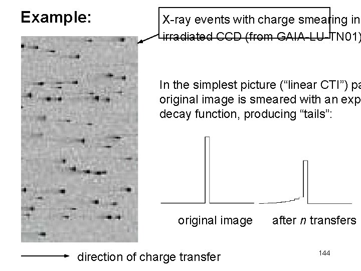 Example: X-ray events with charge smearing in irradiated CCD (from GAIA-LU-TN 01) In the Example: X-ray events with charge smearing in irradiated CCD (from GAIA-LU-TN 01) In the
