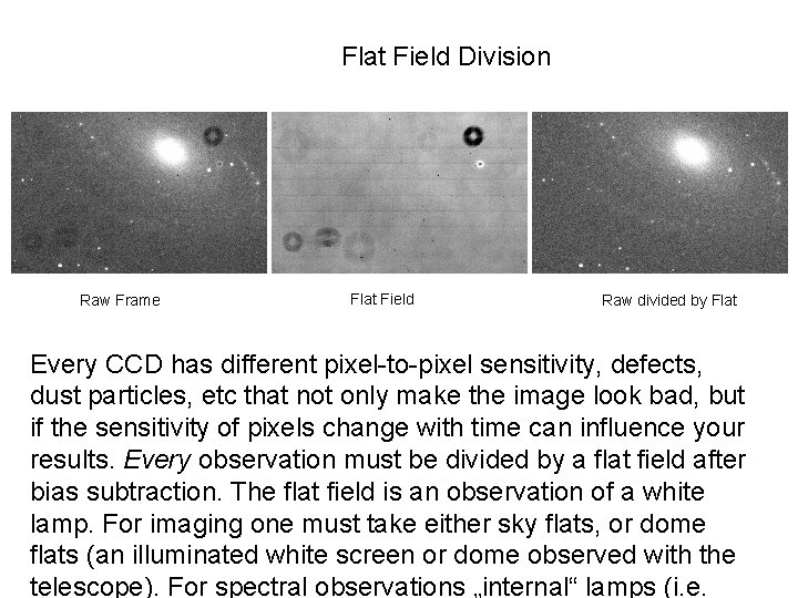 Flat Field Division Raw Frame Flat Field Raw divided by Flat Every CCD has Flat Field Division Raw Frame Flat Field Raw divided by Flat Every CCD has
