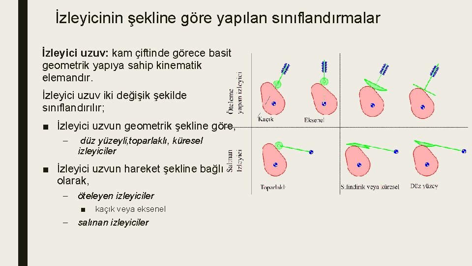 İzleyicinin şekline göre yapılan sınıflandırmalar İzleyici uzuv: kam çiftinde görece basit geometrik yapıya sahip