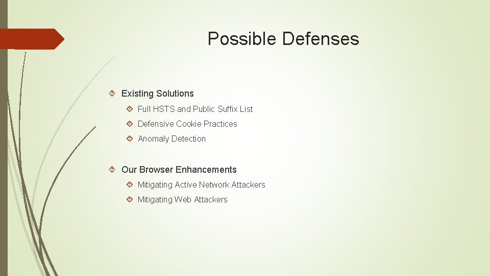 Possible Defenses Existing Solutions Full HSTS and Public Suffix List Defensive Cookie Practices Anomaly