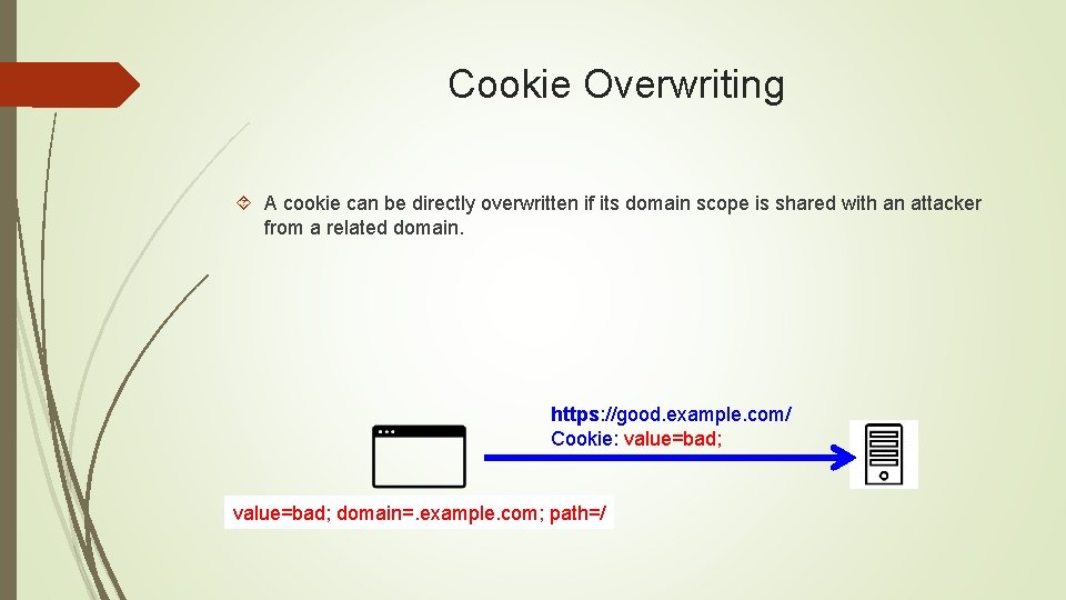 Cookie Overwriting A cookie can be directly overwritten if its domain scope is shared