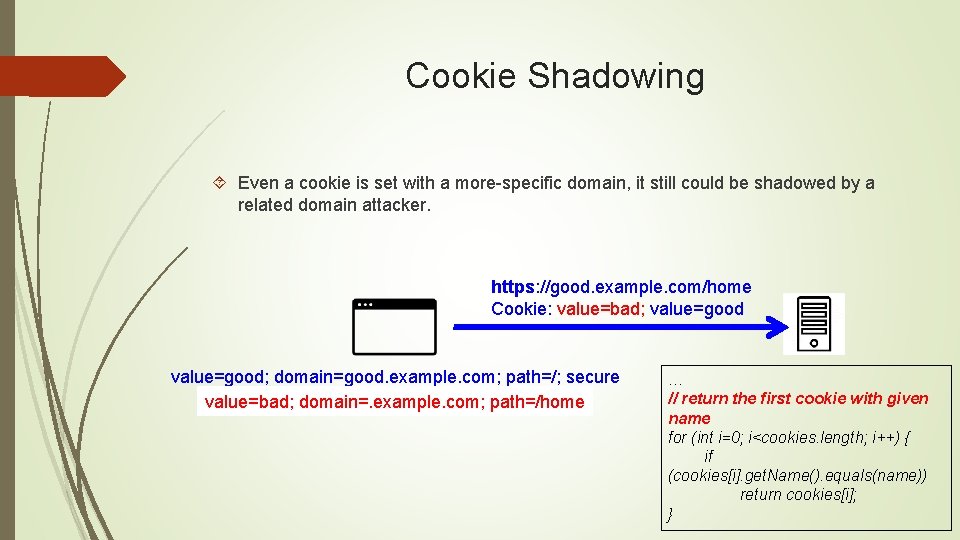 Cookie Shadowing Even a cookie is set with a more-specific domain, it still could