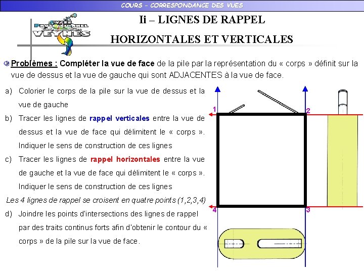 COURS – CORRESPONDANCE DES VUES Ii – LIGNES DE RAPPEL HORIZONTALES ET VERTICALES Problèmes
