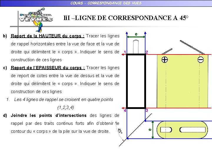 COURS – CORRESPONDANCE DES VUES Ii. I –LIGNE DE CORRESPONDANCE A 45° e b)