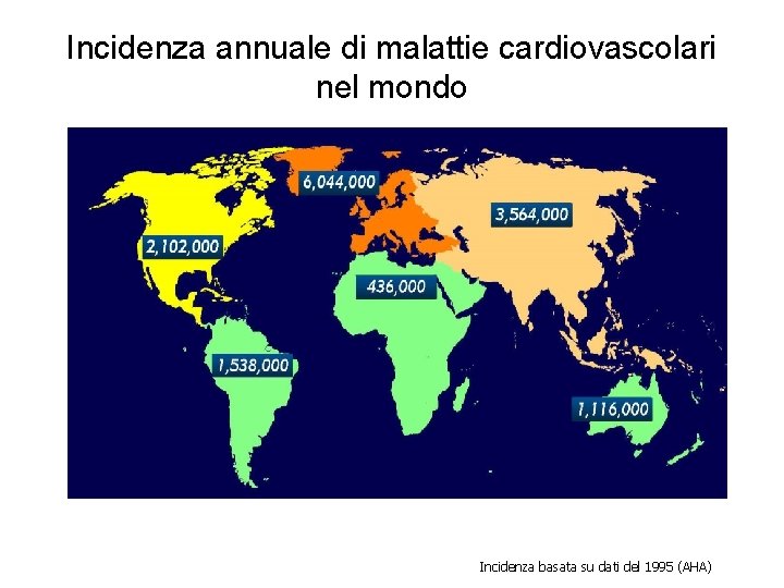 Incidenza annuale di malattie cardiovascolari nel mondo Incidenza basata su dati del 1995 (AHA)