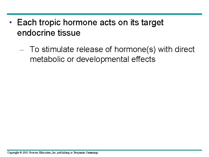  • Each tropic hormone acts on its target endocrine tissue – To stimulate