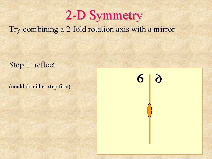 2 -D Symmetry Try combining a 2 -fold rotation axis with a mirror Step