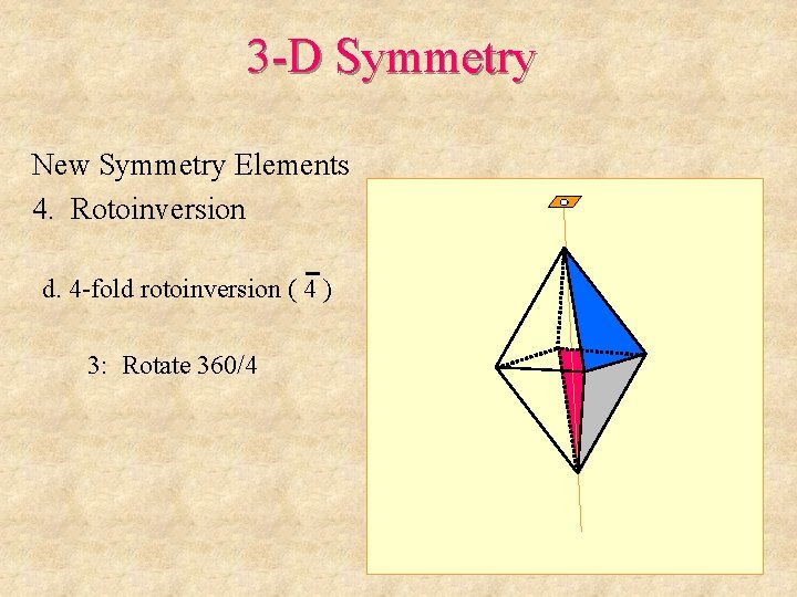 3 -D Symmetry New Symmetry Elements 4. Rotoinversion d. 4 -fold rotoinversion ( 4