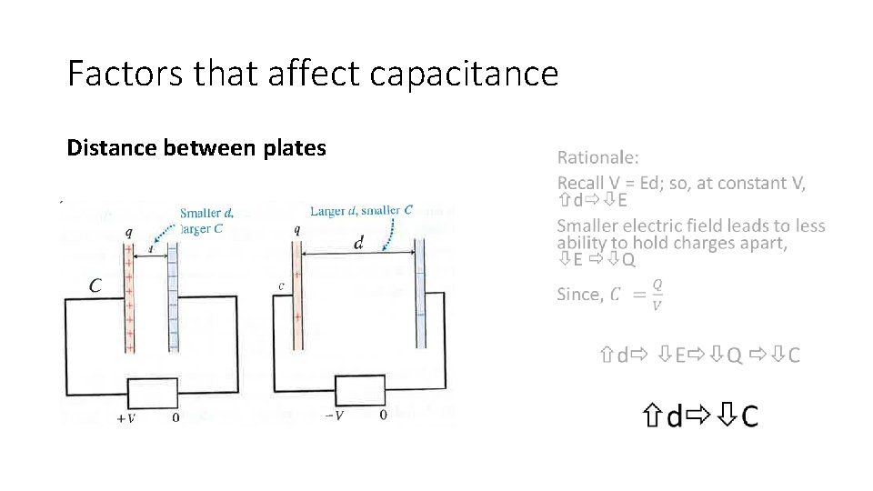 Factors that affect capacitance Distance between plates 