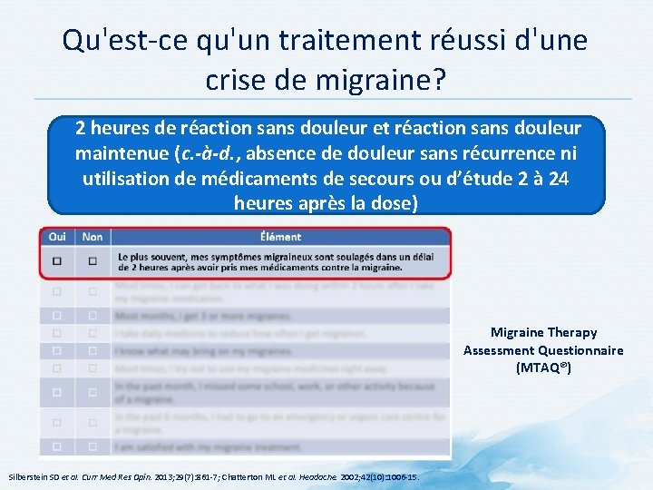 Qu'est ce qu'un traitement réussi d'une crise de migraine? 2 heures de réaction sans Qu'est ce qu'un traitement réussi d'une crise de migraine? 2 heures de réaction sans
