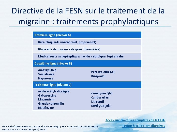 Directive de la FESN sur le traitement de la migraine : traitements prophylactiques Première Directive de la FESN sur le traitement de la migraine : traitements prophylactiques Première