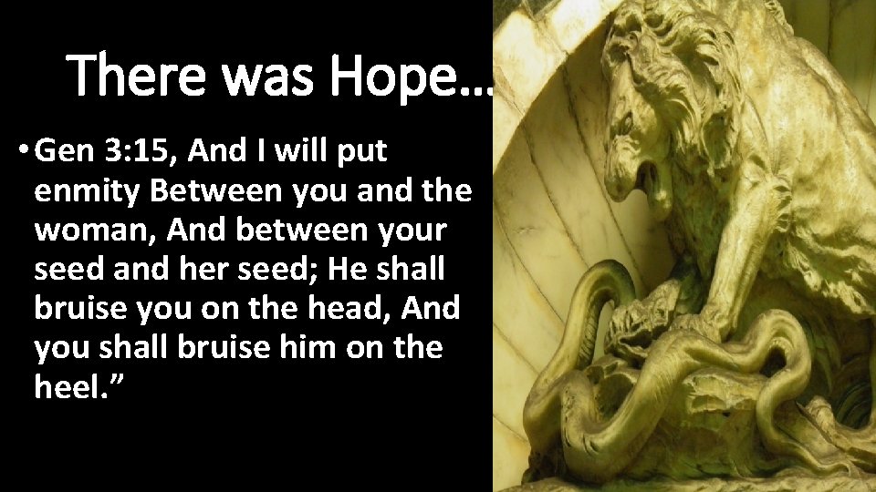 There was Hope… • Gen 3: 15, And I will put enmity Between you There was Hope… • Gen 3: 15, And I will put enmity Between you