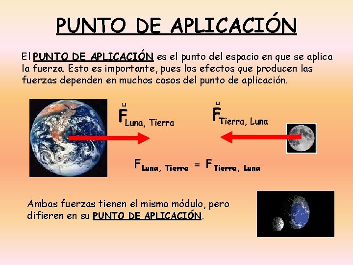 PUNTO DE APLICACIÓN El PUNTO DE APLICACIÓN es el punto del espacio en que