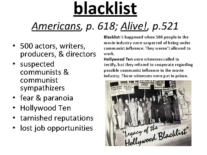 blacklist Americans, p. 618; Alive!, p. 521 • 500 actors, writers, producers, & directors