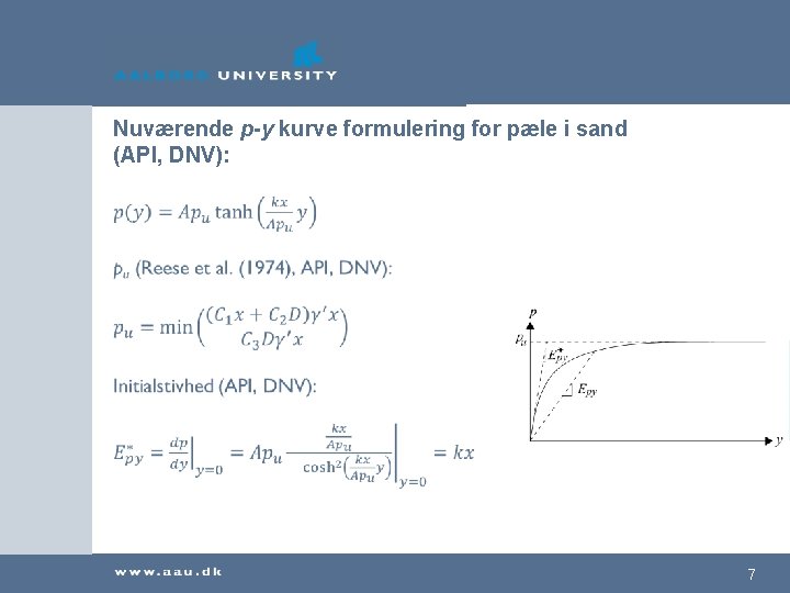 Nuværende p-y kurve formulering for pæle i sand (API, DNV): 7 