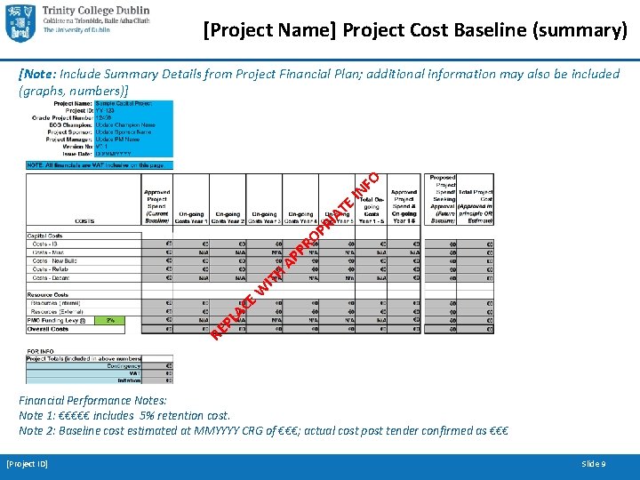 [Project Name] Project Cost Baseline (summary) [Note: Include Summary Details from Project Financial Plan;