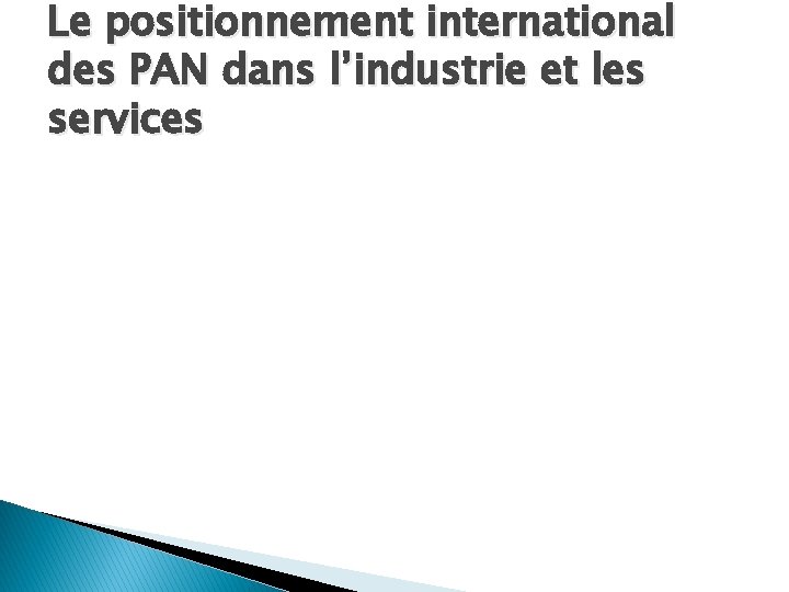 Le positionnement international des PAN dans l’industrie et les services 