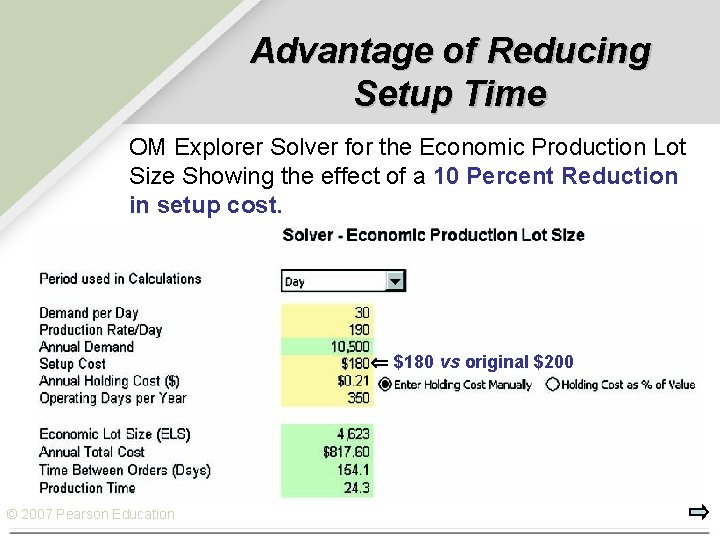 Advantage of Reducing Setup Time OM Explorer Solver for the Economic Production Lot Size