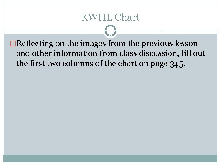 KWHL Chart �Reflecting on the images from the previous lesson and other information from