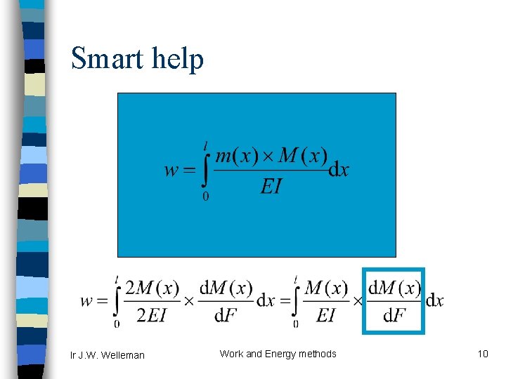 Smart help Ir J. W. Welleman Work and Energy methods 10 