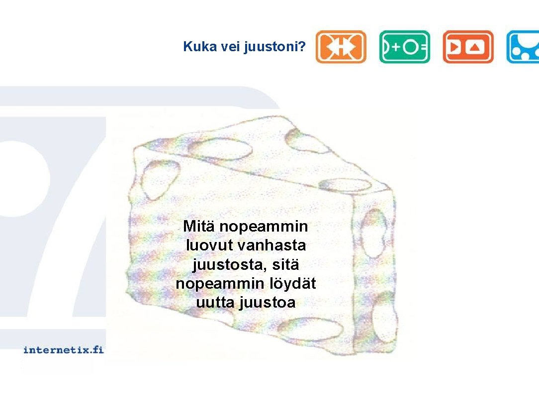 Kuka vei juustoni? Mitä nopeammin luovut vanhasta juustosta, sitä nopeammin löydät uutta juustoa 