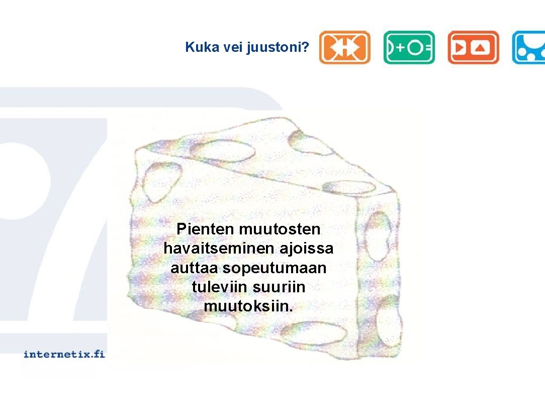 Kuka vei juustoni? Pienten muutosten havaitseminen ajoissa auttaa sopeutumaan tuleviin suuriin muutoksiin. 