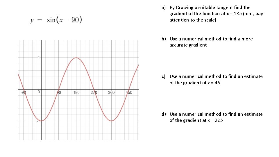 a) By Drawing a suitable tangent find the gradient of the function at x