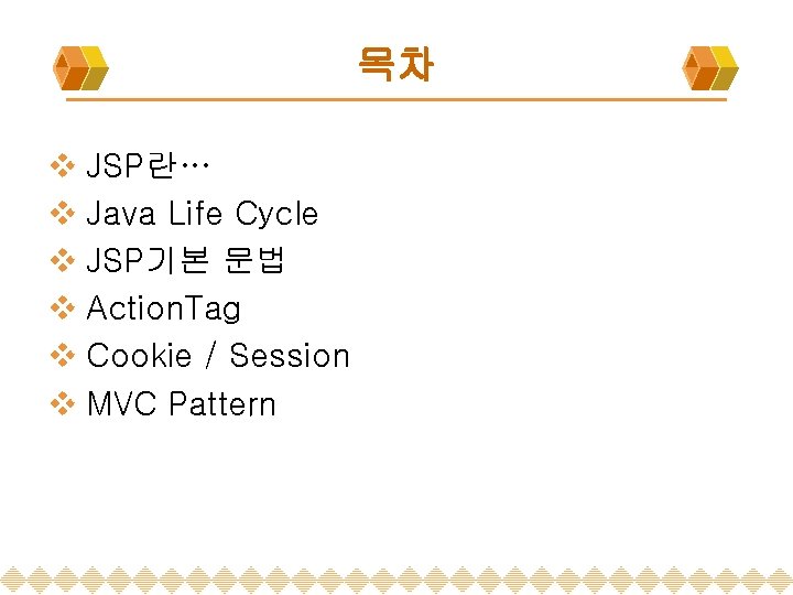 목차 v JSP란… v Java Life Cycle v JSP기본 문법 v Action. Tag v