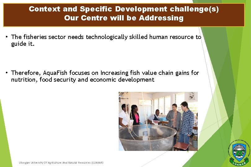 Context and Specific Development challenge(s) Our Centre will be Addressing • The fisheries sector