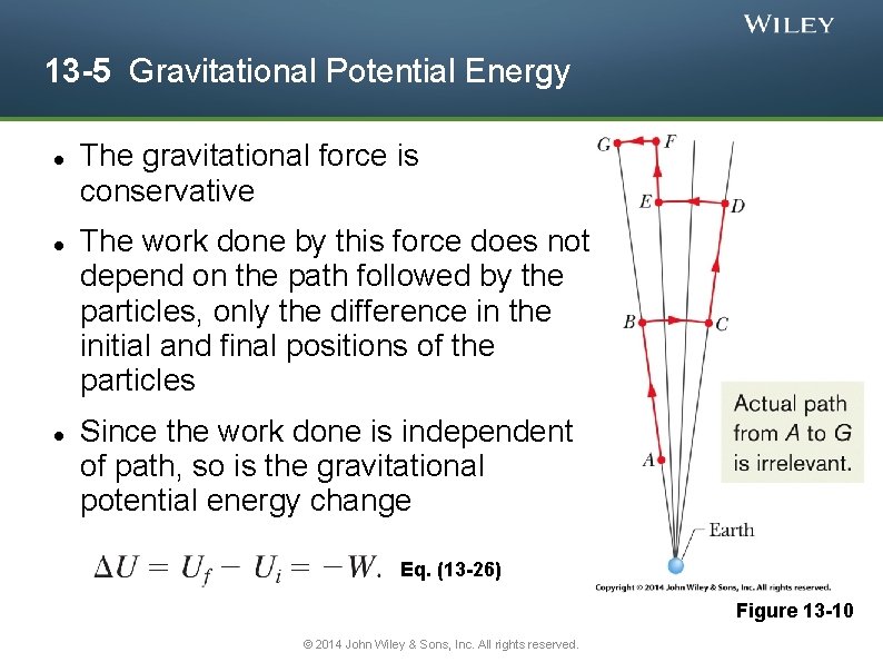 13 -5 Gravitational Potential Energy The gravitational force is conservative The work done by