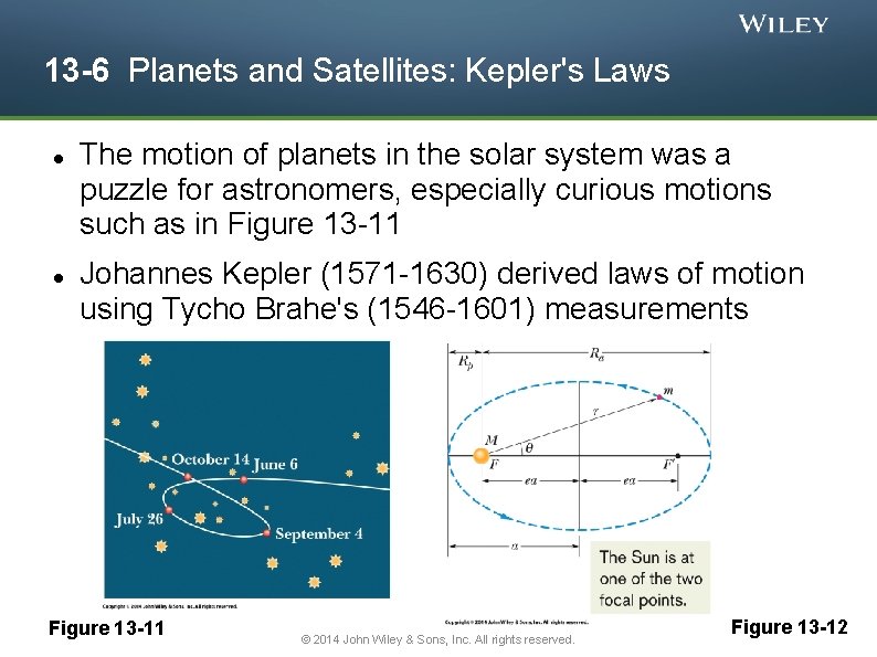 13 -6 Planets and Satellites: Kepler's Laws The motion of planets in the solar