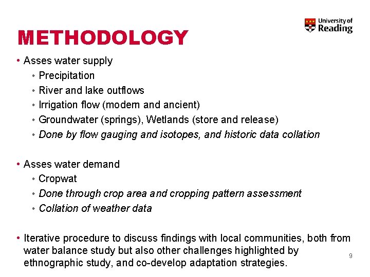METHODOLOGY • Asses water supply • Precipitation • River and lake outflows • Irrigation METHODOLOGY • Asses water supply • Precipitation • River and lake outflows • Irrigation