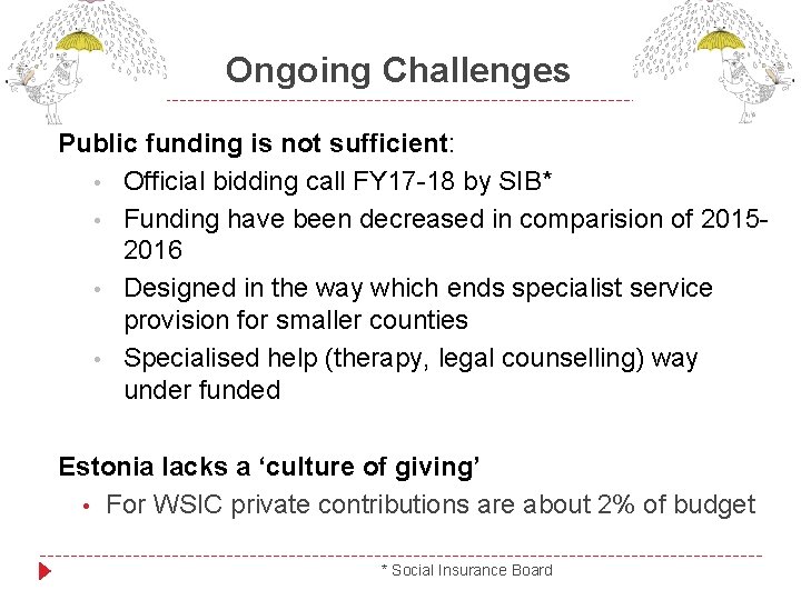 Ongoing Challenges Public funding is not sufficient: • Official bidding call FY 17 -18