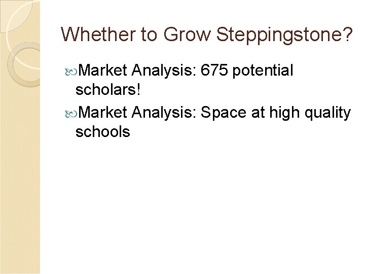 Whether to Grow Steppingstone? Market Analysis: 675 potential scholars! Market Analysis: Space at high