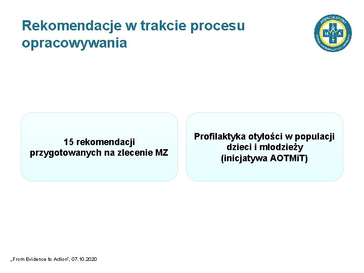 Rekomendacje w trakcie procesu opracowywania 15 rekomendacji przygotowanych na zlecenie MZ „From Evidence to