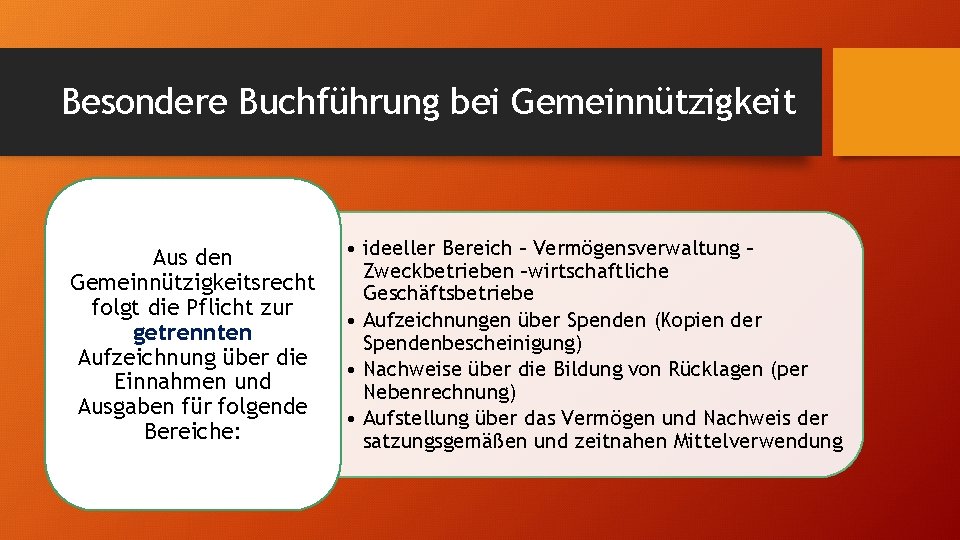 Besondere Buchführung bei Gemeinnützigkeit Aus den Gemeinnützigkeitsrecht folgt die Pflicht zur getrennten Aufzeichnung über