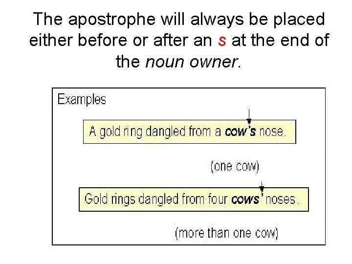 The apostrophe will always be placed either before or after an s at the The apostrophe will always be placed either before or after an s at the