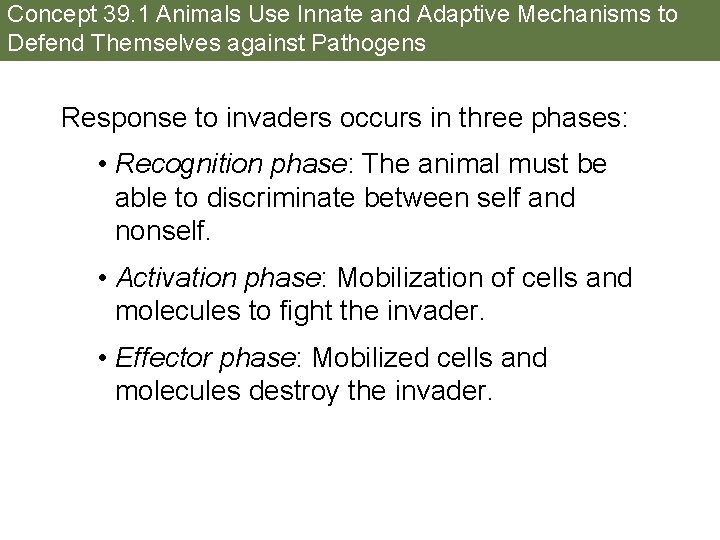 Concept 39. 1 Animals Use Innate and Adaptive Mechanisms to Defend Themselves against Pathogens