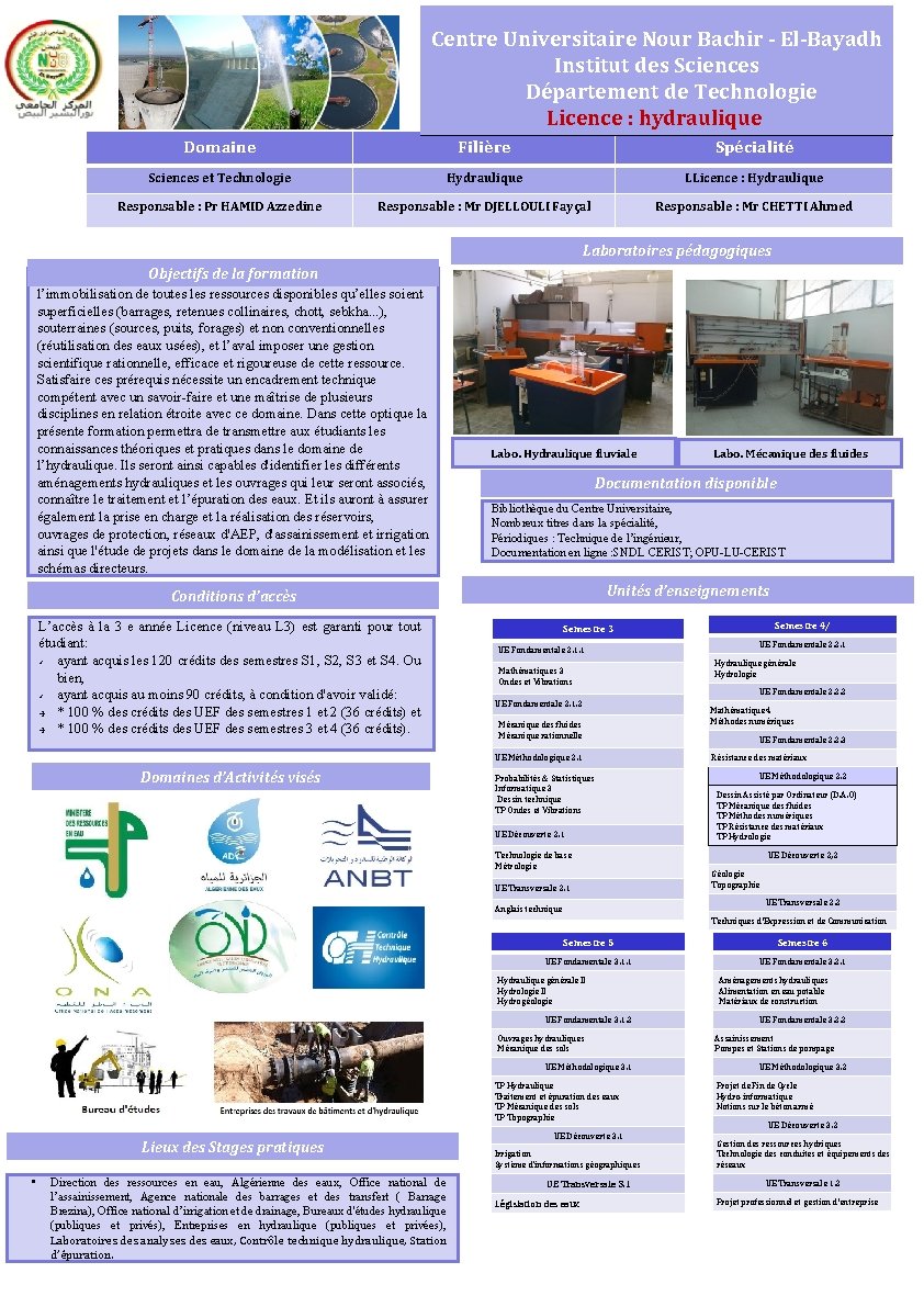 Centre Universitaire Nour Bachir - El-Bayadh Institut des Sciences Département de Technologie Licence :