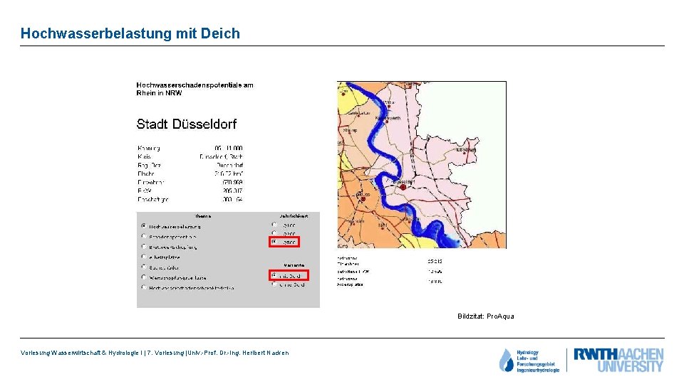 Hochwasserbelastung mit Deich Bildzitat: Pro. Aqua Vorlesung Wasserwirtschaft & Hydrologie I | 7. Vorlesung