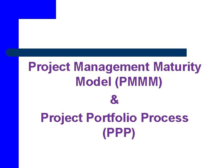 Project Management Maturity Model (PMMM) & Project Portfolio Process (PPP) 