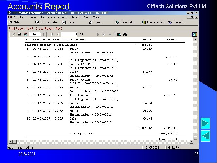 Accounts Report 2/18/2021 Ciftech Solutions Pvt. Ltd 25 Accounts Report 2/18/2021 Ciftech Solutions Pvt. Ltd 25