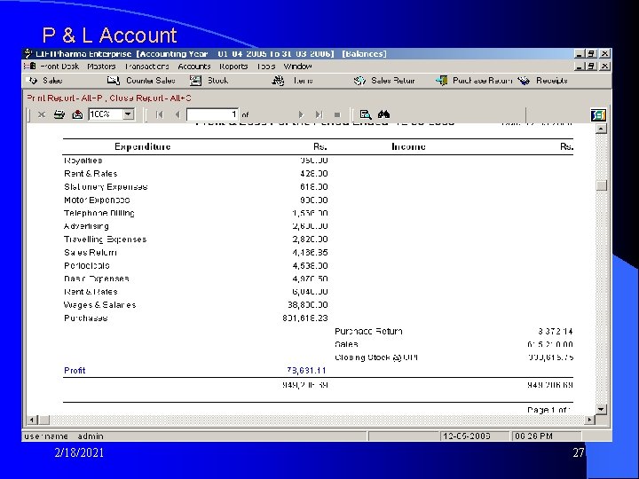 P & L Account 2/18/2021 27 P & L Account 2/18/2021 27