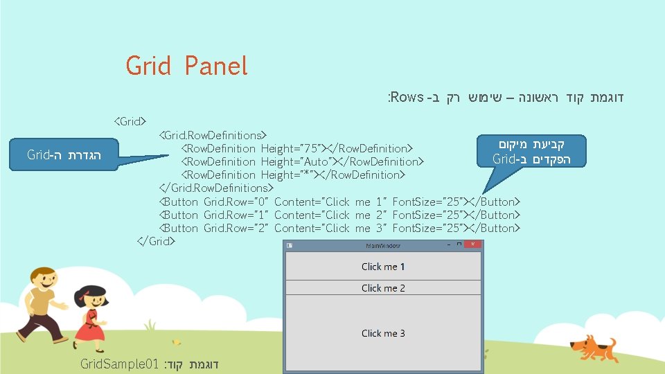 Grid Panel : Rows - דוגמת קוד ראשונה – שימוש רק ב <Grid> Grid-