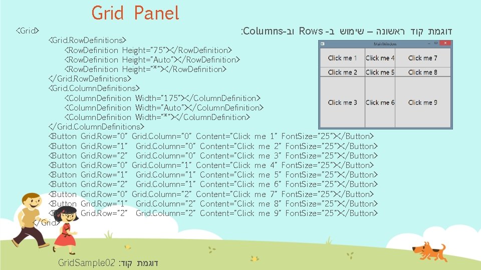 Grid Panel <Grid> : Columns- וב Rows - דוגמת קוד ראשונה – שימוש ב