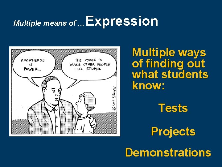 Expression Multiple means of … Multiple ways of finding out what students know: Tests