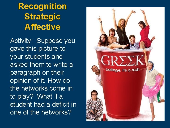 Recognition Strategic Affective Activity: Suppose you gave this picture to your students and asked