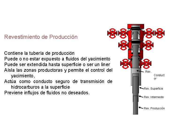 Revestimiento de Producción Contiene la tubería de producción Puede o no estar expuesto a