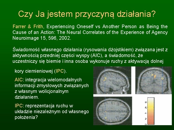 Czy Ja jestem przyczyną działania? Farrer & Frith, Experiencing Oneself vs Another Person as