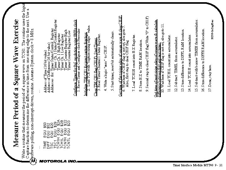 Timer Interface Module MTT 48 9 - 21 TIME EQU $50 DIFF EQU $52